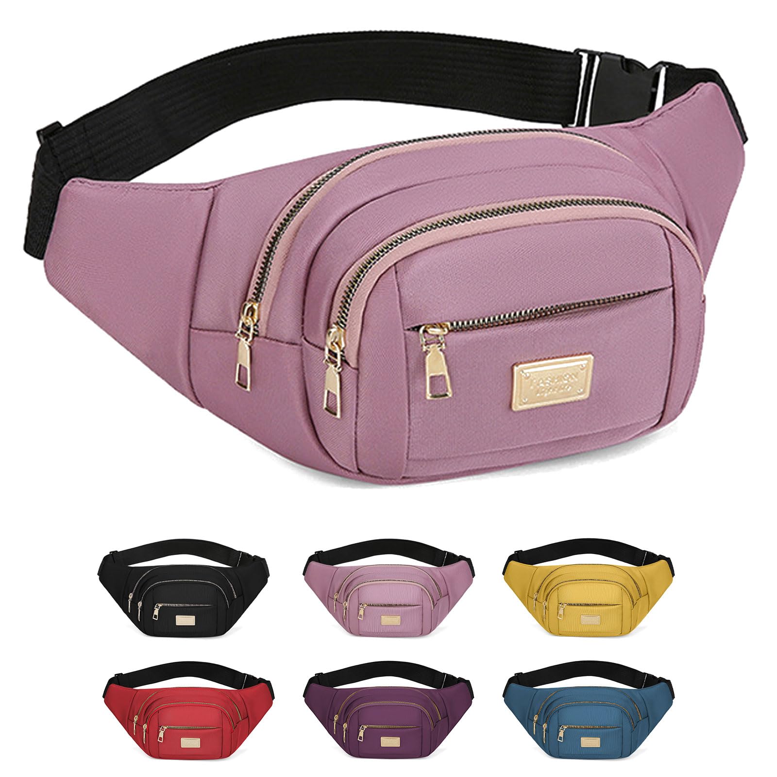 Bumbags for Ladies Women Men Lightweight Adjustable Bum Bag Fanny Pack with 4 Zipper Pockets,Fashionable Waist Pack for Travel, Running, Hiking, Cycling (Pink)