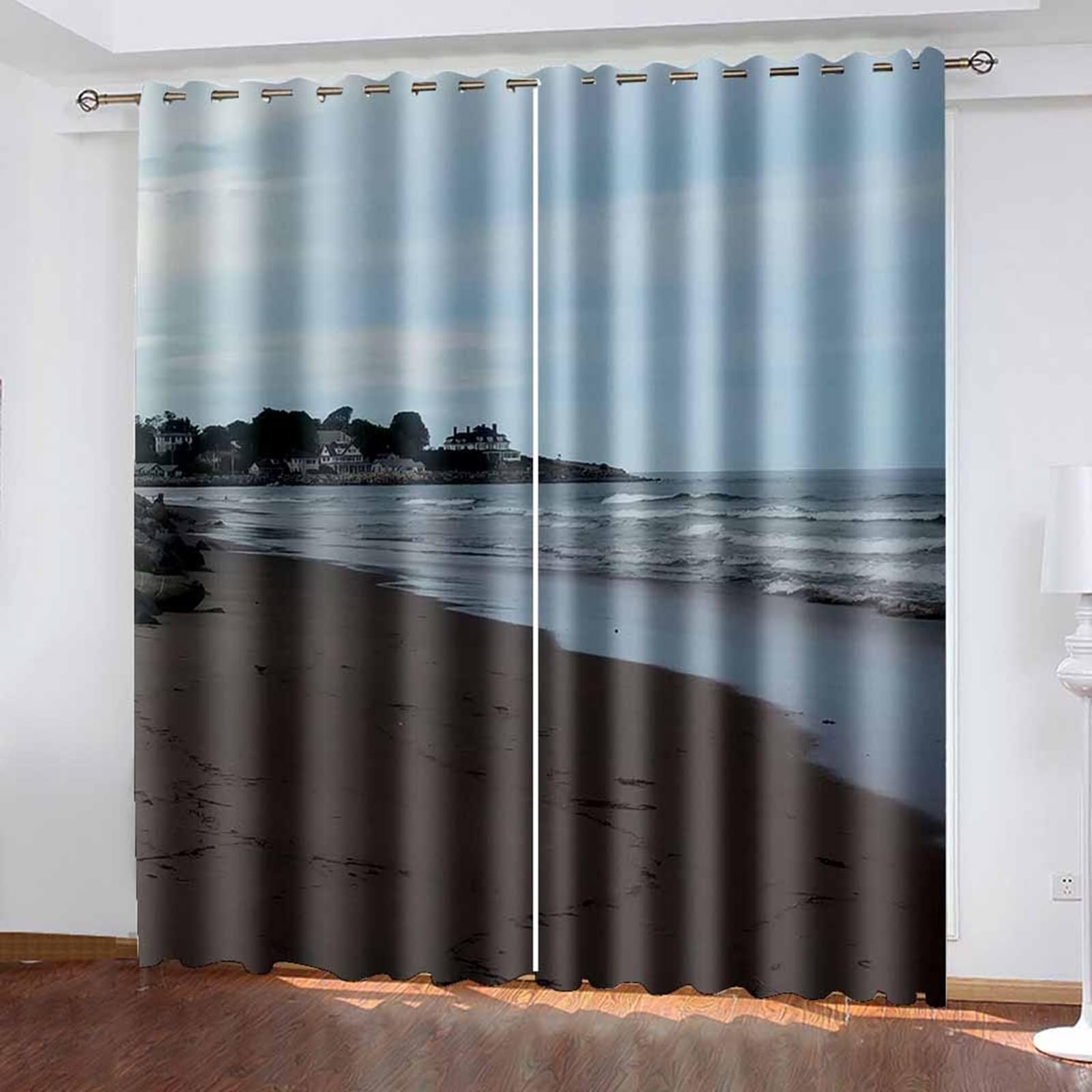 Wycian Visillos con ojales, multicolor, 2 unidades, poliéster, paisaje costero, 183 x 86 cm, para dormitorio