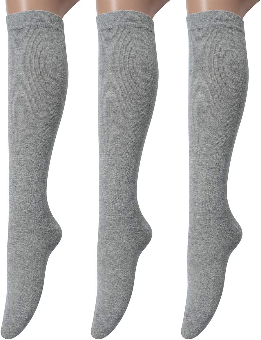 Leotruny 3 Pairs Women's Cotton Opaque Knee High Socks