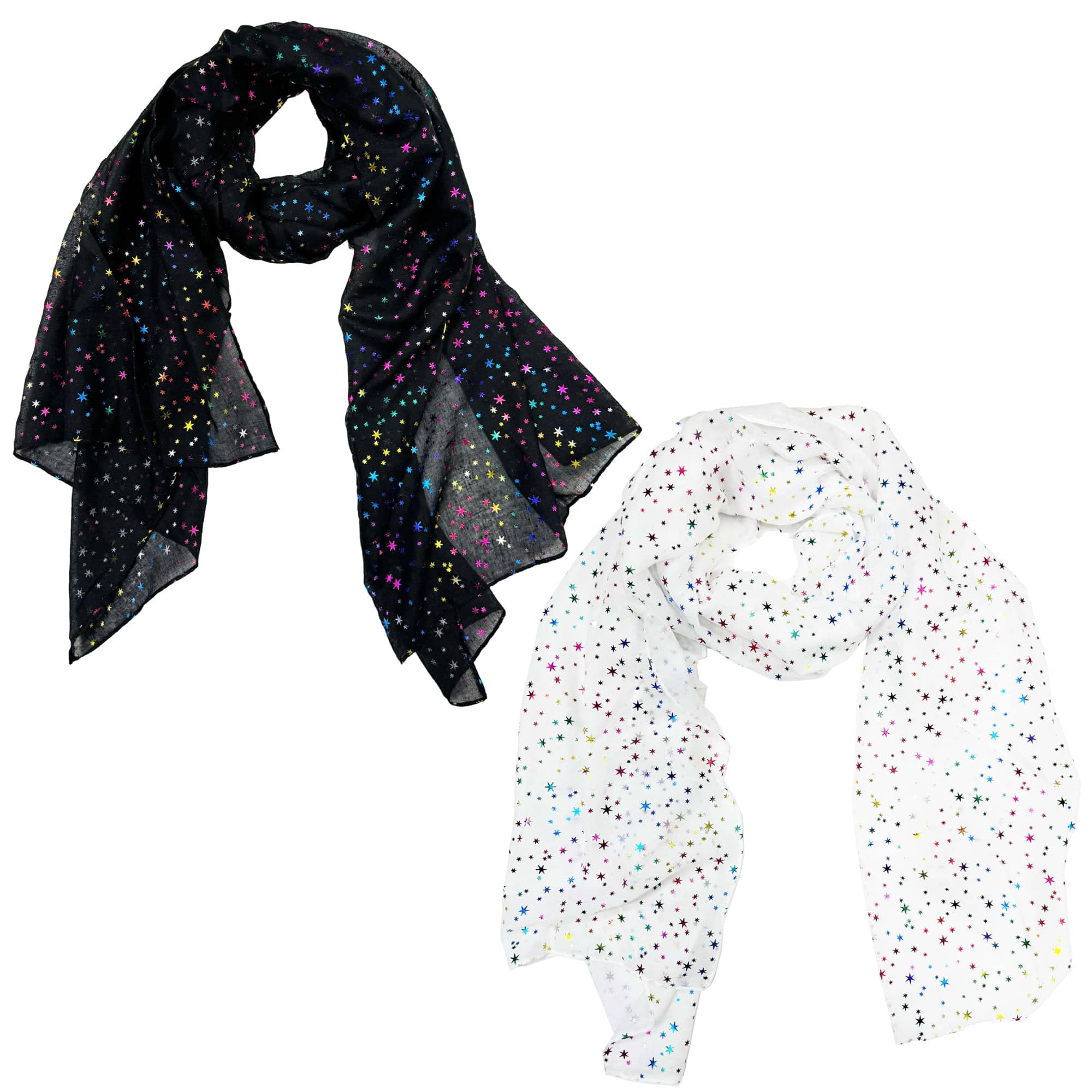 Zac's Alter Ego Women's Multicoloured Set Of 2 Lightweight Rainbow Foil Star Print Scarves