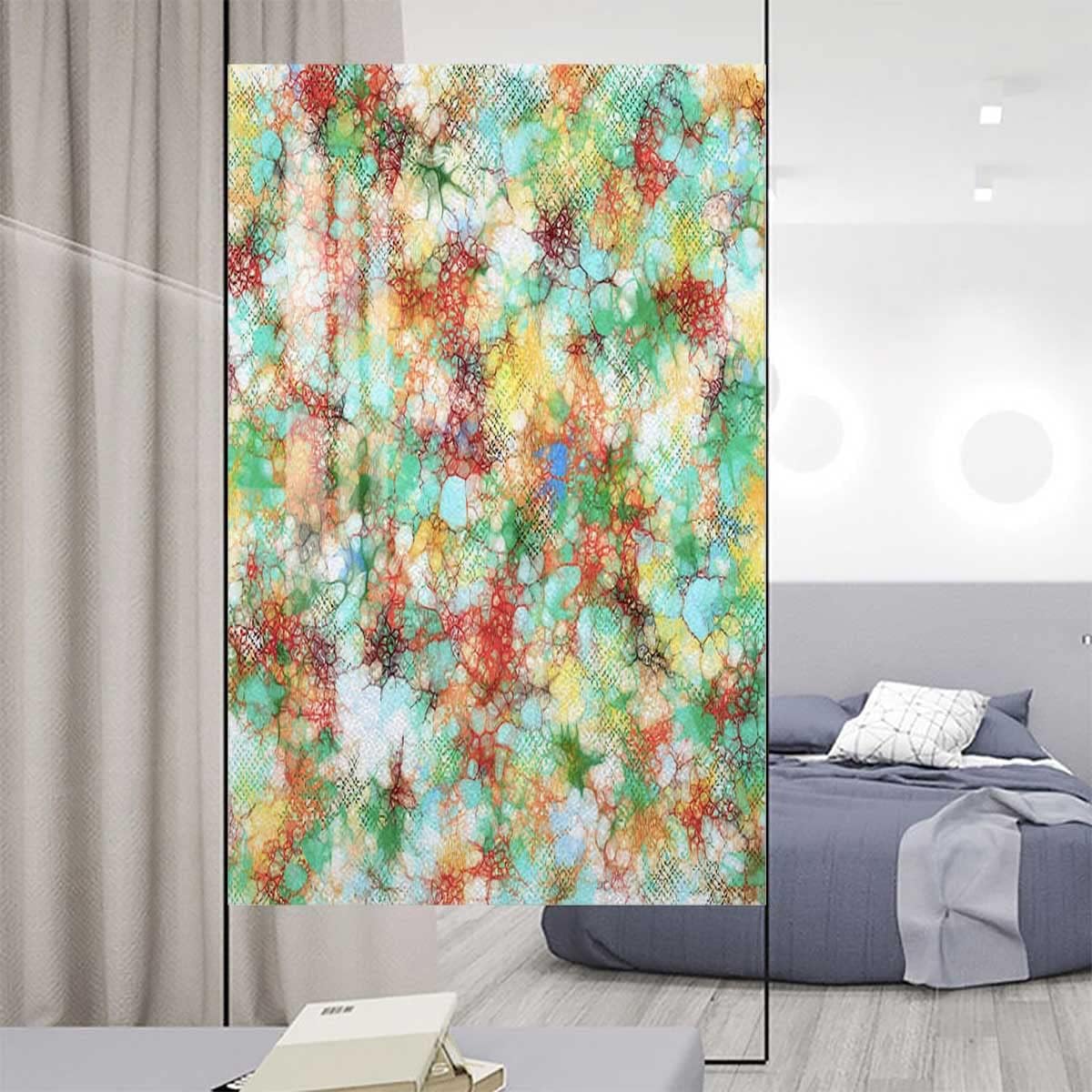 Frosted Window Privacy Film Blackout Static Cling Removable Window Film Sun Blocking Anti UV Glass Film for Home Sliding Door Acrylic Texture with Marble Pattern Multicolored 23.6Wx59L-inch
