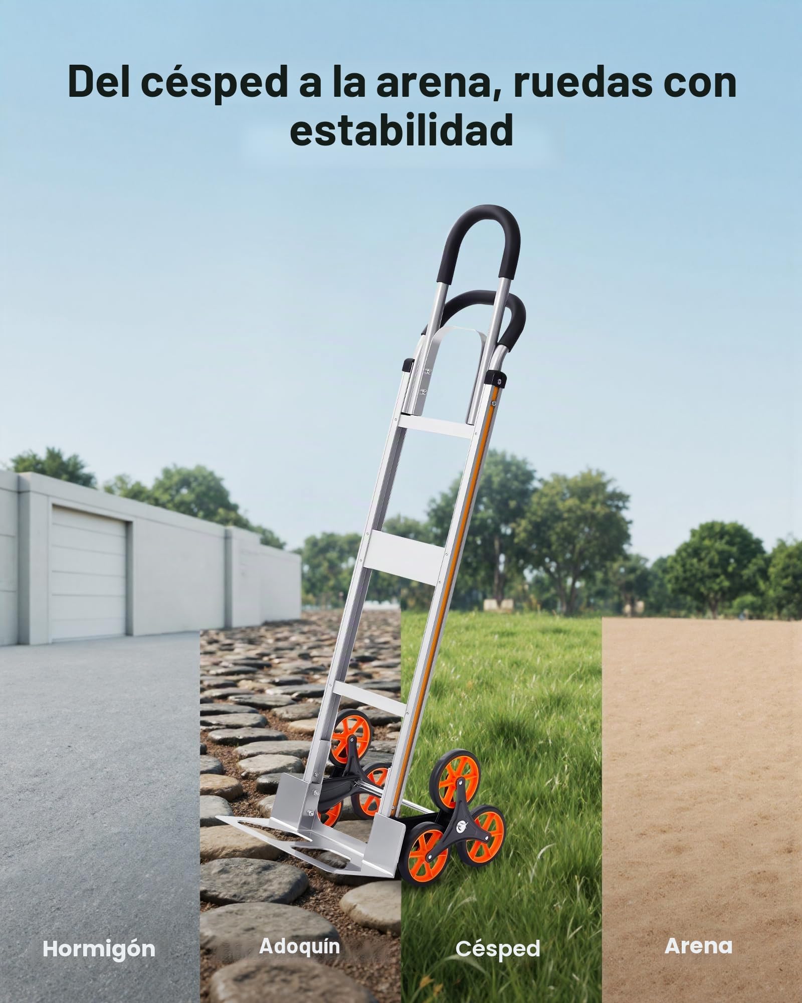 VEVOR Carretilla de Mano Plegable con Asa Telescópica, Carga Máxima 150 kg, Carro Sube Escaleras Marco Resistente de Aleación de Aluminio con 6 Ruedas y 2 Cuerdas, para Oficina Compra Hogar y Almacén