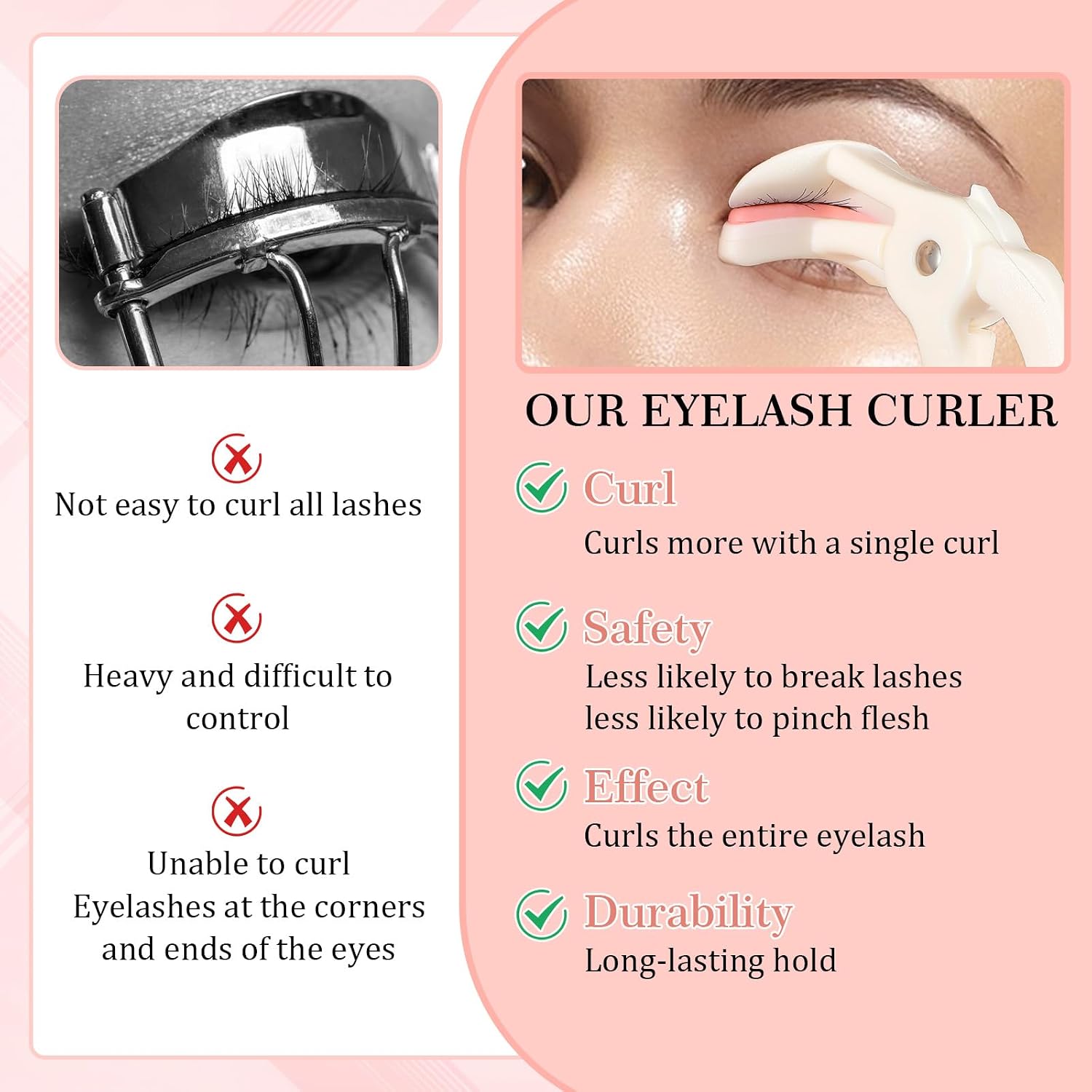 2 Style Eyelash Curlers, Plastic Eyelash Curler, Premium Cute Small Eye Lash Curler for No Pinching or Pulling Lash, Professional Makeup Tool for Eyelashes for Long Lasting (White)