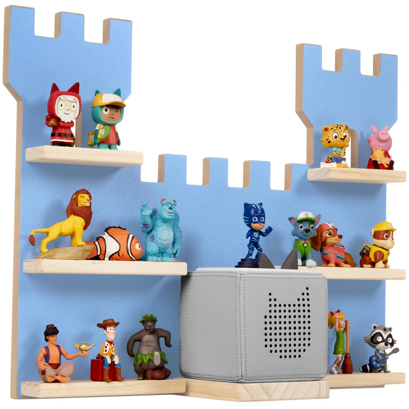 tectake® Holz Regal mit Magnetstreifen für Wand Montage, Tonieregal, Wandregal für's Kinderzimmer, Aufbewahrung Musikbox, für Tonies Tonie Hörfiguren und Toniebox - blau