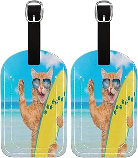 Etiqueta de bagagem PU Leahter para malas, bolsa de viagem de proteção de privacidade etiqueta etiqueta de mala de gato óculos de sol impressão de prancha de surf, etiqueta de bagagem de viagem etiqueta de identificação para mulheres homens