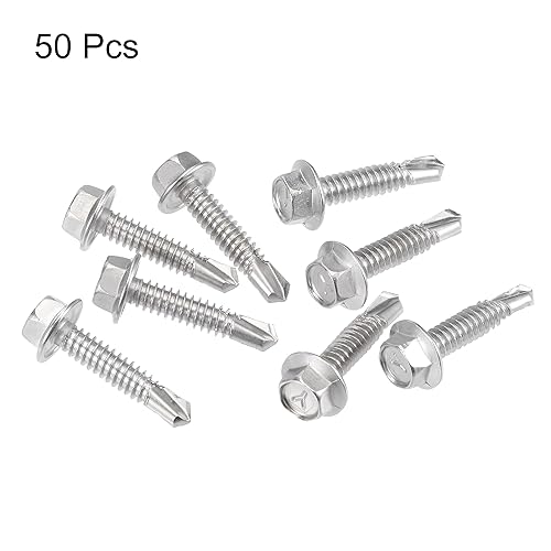 Miniatura 7 de uxcell Tornillos autoperforantes con cabeza de arandela hexagonal, #12 x 1 12 "410 Tornillo de chapa autoperforante de acero inoxidable 410, 50