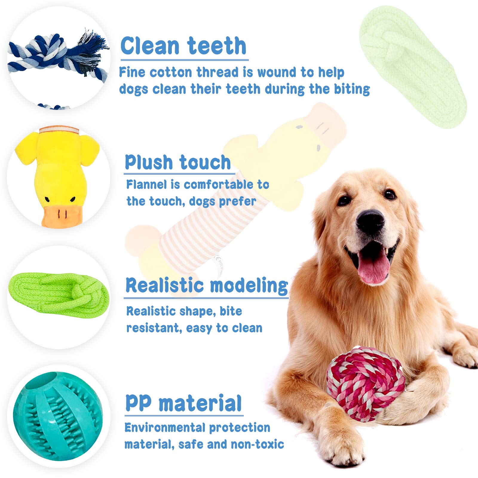 McNoryCane Cotone Naturale, Corda da Masticare Resistenti e Lavabili per la Pulizia dei Denti, Corda per Cane Grande e Cucciolo (15 Pezzi)