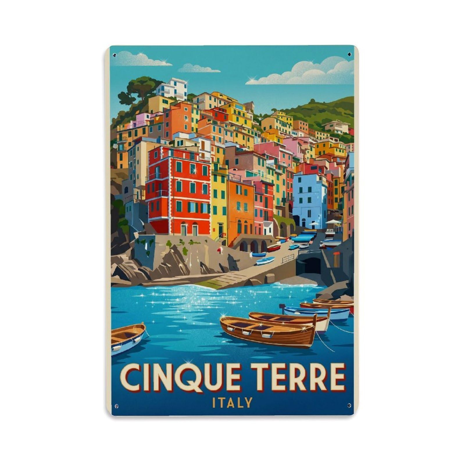 Huiyhb 8X12inch(20X30cm) Vintage Travel Cinque Terre Italy Shimmering Metal Tin Sign
