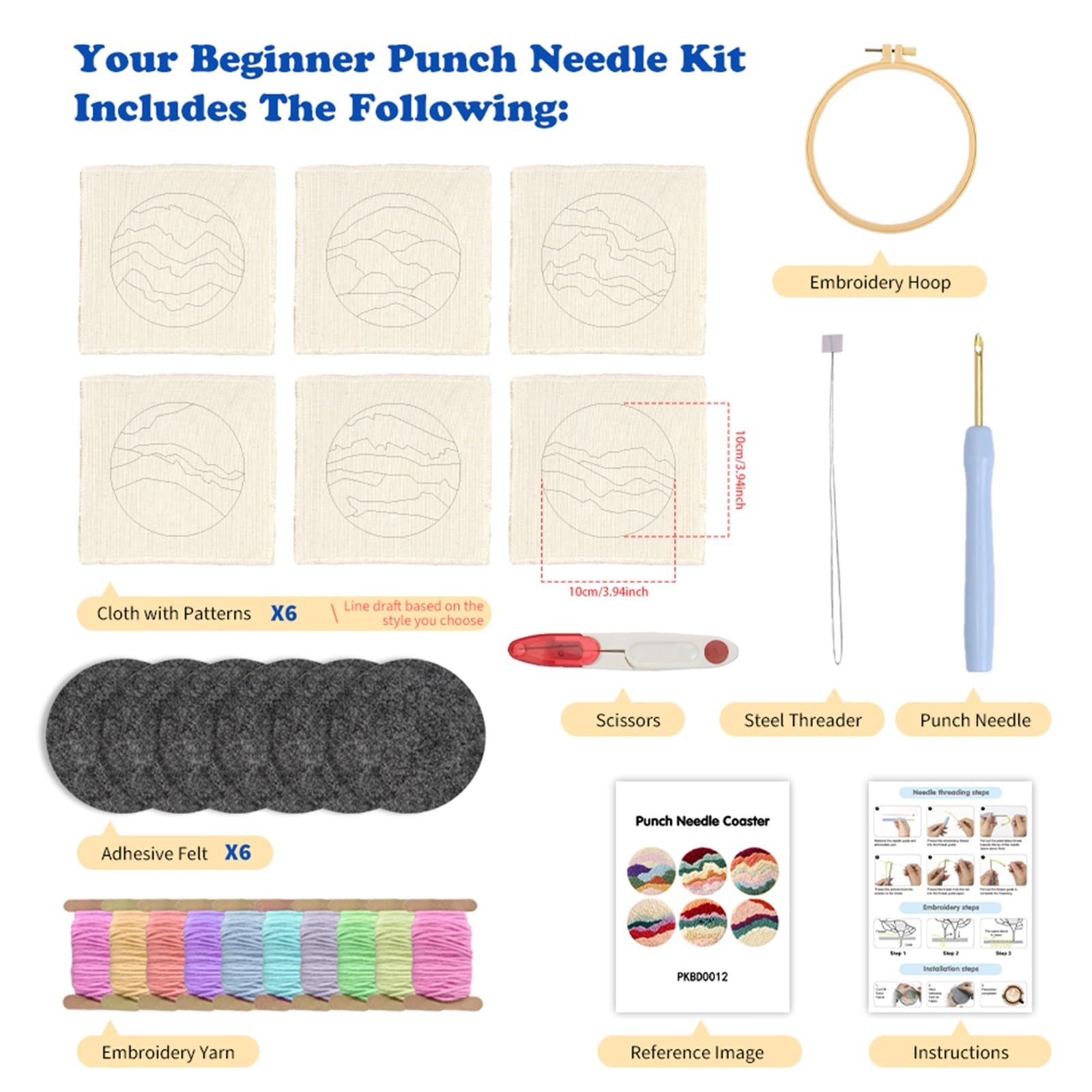 ZIHDKE 1set Punch Needle Coaster Kreuzstich Kits Garn Set for Anfänger Diy Home Dekoration für DIY(Color1)