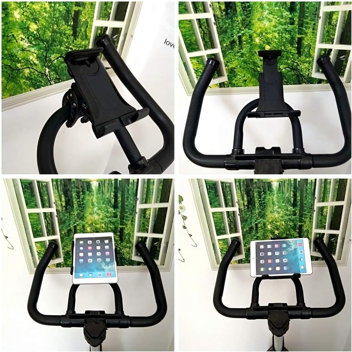 Tablet Cell phone Holder Mount for Music Microphone Mic Stand Pole Boom,Boat Helm,Indoor Cycling Handlebars Stationary Exercise Spin Bike,Spinning Bicycle,Fits 4" to 12" Tablets & Smartphones