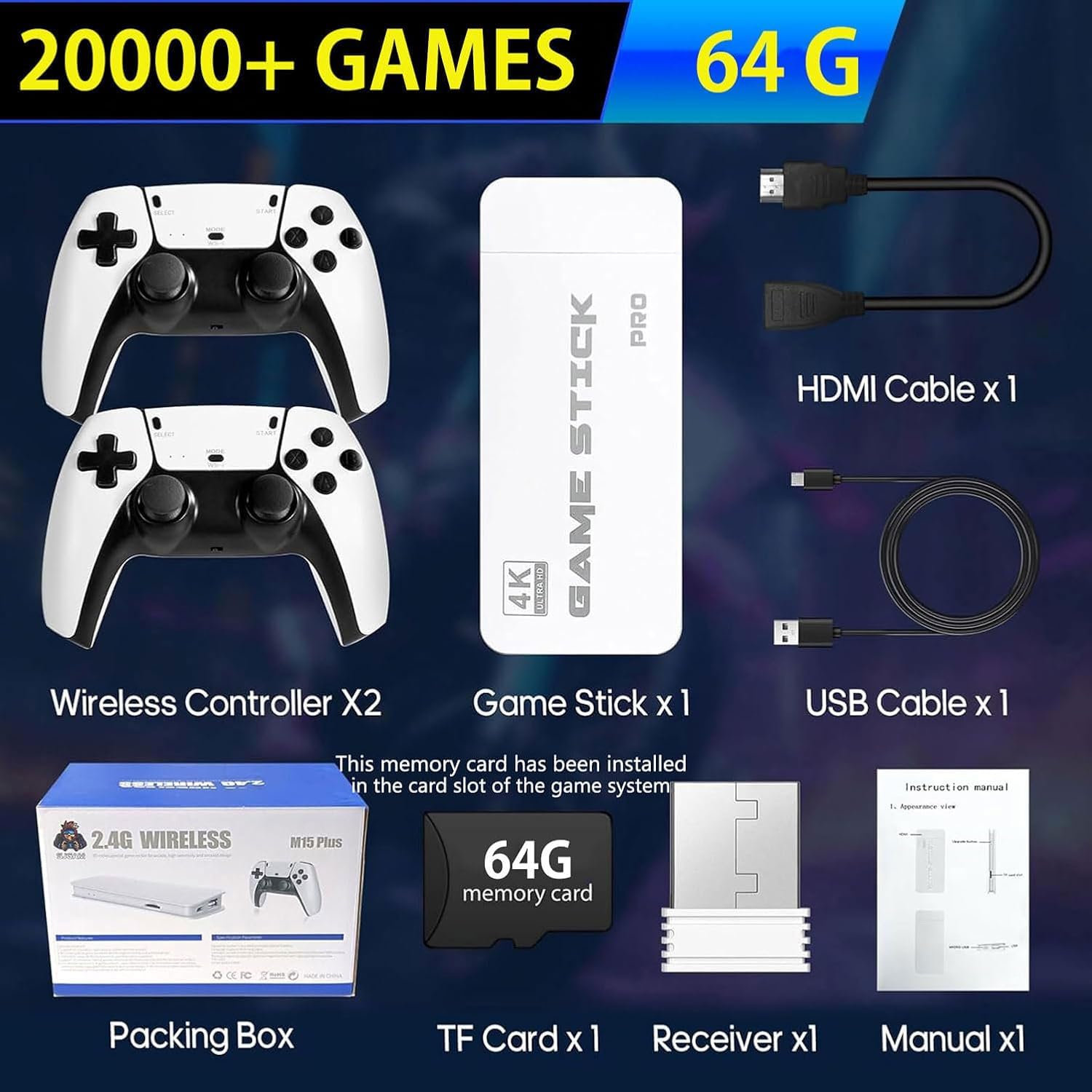 Retro Konsole mit über 20.000 Spielen – HDMI Retro Spielekonsole für TV – Plug & Play mit 2 komfortablen Controllern – Geschenkidee für Familie & Freunde (Weiß)