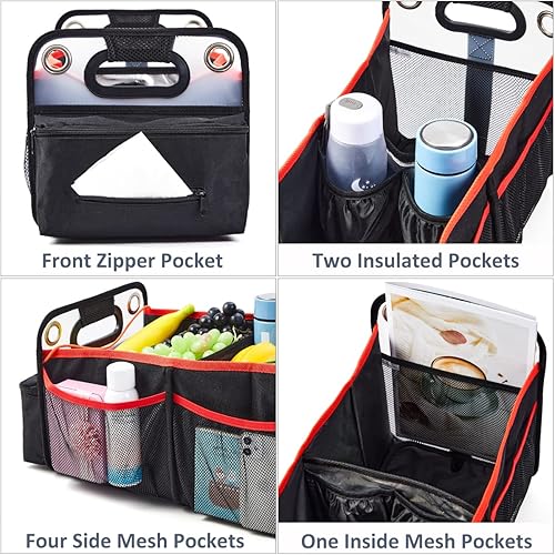 Miniatura 4 de COVAX Organizador de maletero de automóvil, almacenamiento plegable para asiento trasero con soporte aislado para bebidas, organizador de asiento