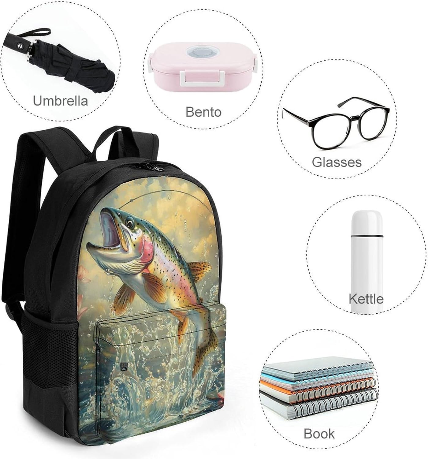 Fish Poster Rainbow Trout Laptop Backpack for Men Women Fashion Computer Bag Business Travel Daypack