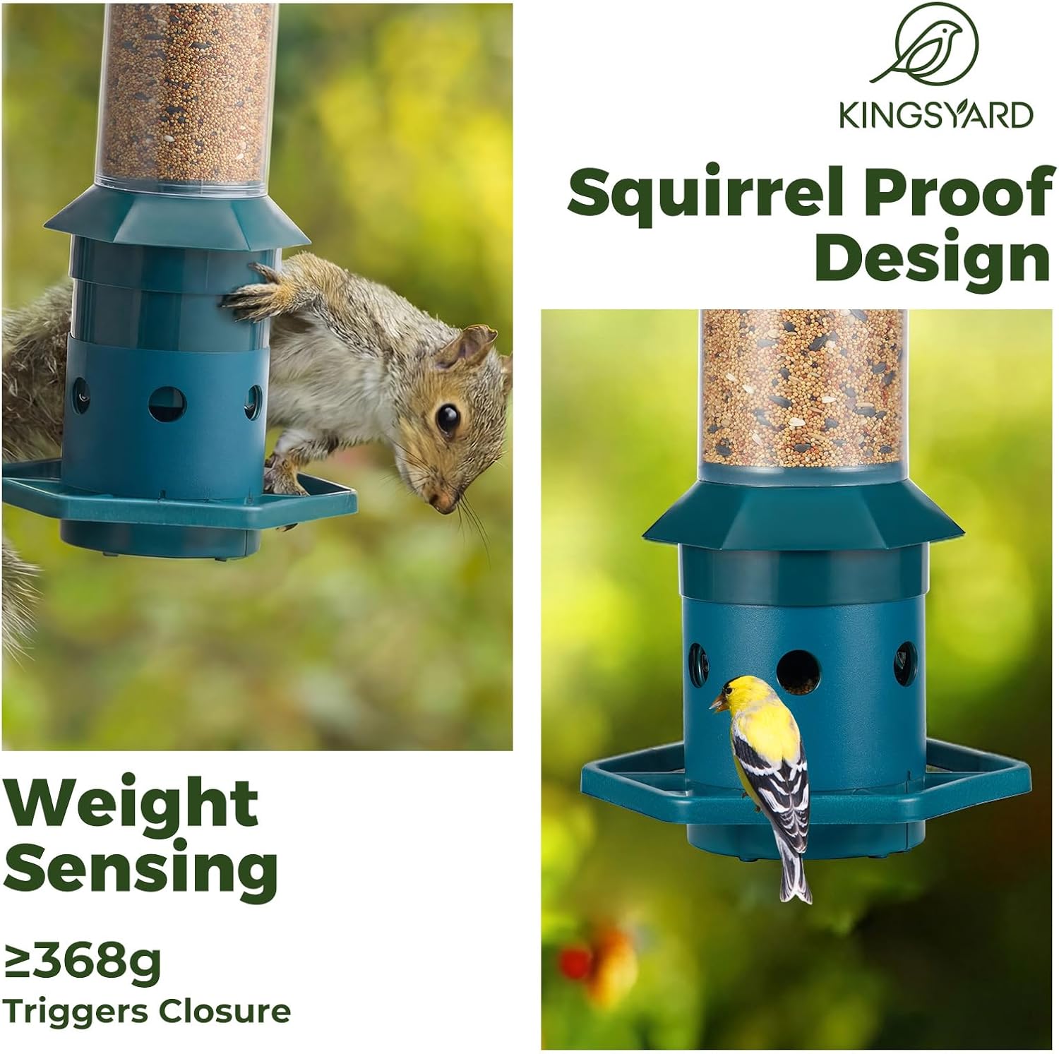 Kingsyard Squirrel Proof Bird Feeder for Outside, 3 LBS High Capacity Metal Feeder with Adjustable Weight Sensing, Weatherproof Wild Bird Feeders for Cardinals Blue Jays - Garden Decor Gifts - Image 6