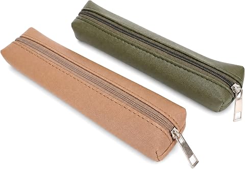 2 PCS Leather Pencil Case, Small Pencil Case with Smooth Zipper, Portable Exam Pencil Case for School Office Travel, Durable Pencil Case Organizer for Students Adults Teachers
