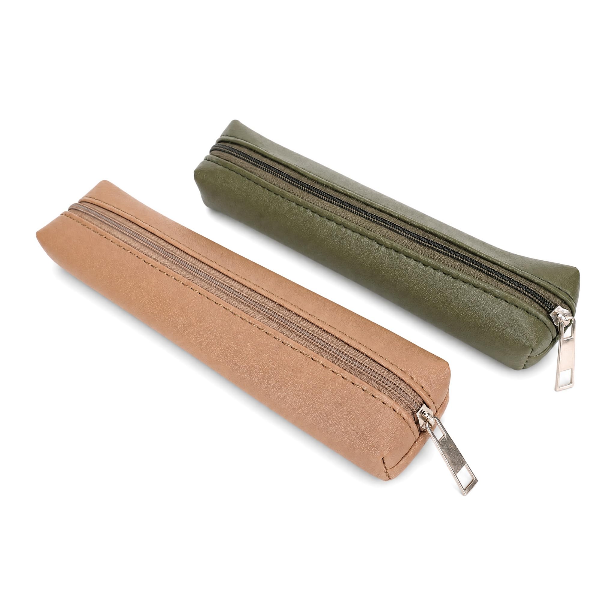 DINSAGE 2 PCS Leather Pencil Case, Small Pencil Case with Smooth Zipper, Portable Exam Pencil Case for School Office Travel, Durable Pencil Case Organizer for Students Adults Teachers