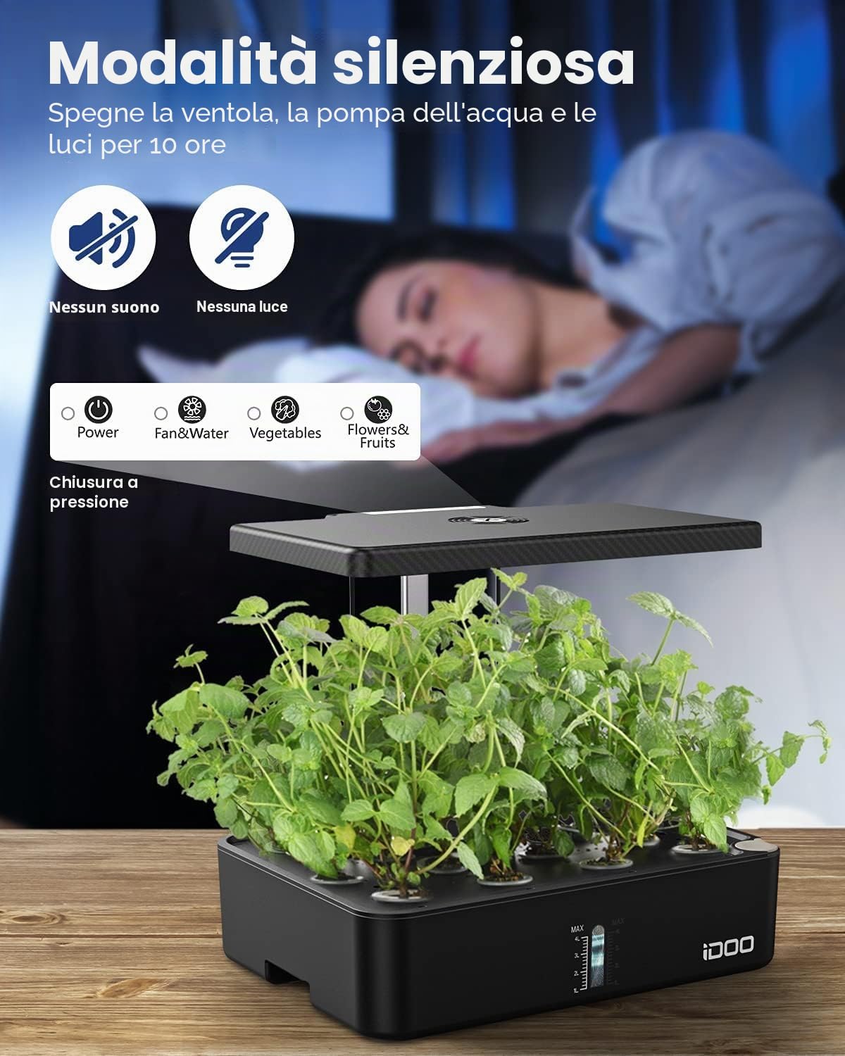 iDOO 12 baccelli Smart Garden, Giardino Intelligente con Timer Automatico LED Lampada da Coltivazione, Altezza Regolabile, Grow Box Kit Completo,Serra da Giardino,Serra Idroponica,Regali di Natale