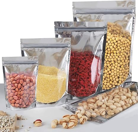 Amazon ルミニウム 包装袋 自立袋ヒートシール ジップロック マイラー箔 耐久性 ナット コーヒー 窓密封包装 保存用バッグ ジップシール 個包装袋 50個 包装用品 オンライン通販