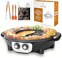 FoodParty 2-in-1 Electric Hot Pot & Smokeless Grill - Korean BBQ Combo, 1700W Fast Heating, 2L Capacity for 1-8 People