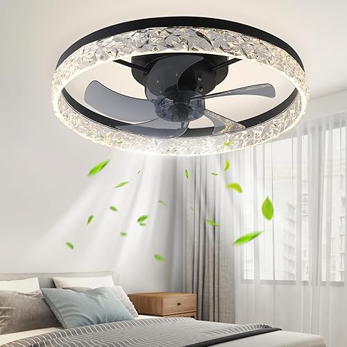 Ventilador de techo de 20 pulgadas con luz, ventiladores de techo de perfil bajo con luces y control remoto, cambio de temperatura de color continuo