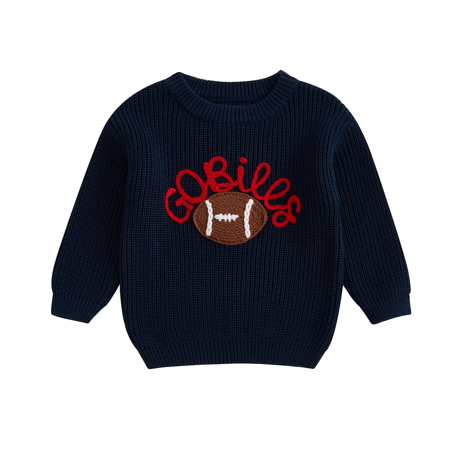 Toddler Baby Girl Boy Knit Football Sweater Long Sleeve Pumpkin Sweasthirt Fall Winter Clothes Football Outfit (Dark Blue Football, 12-18 Months)