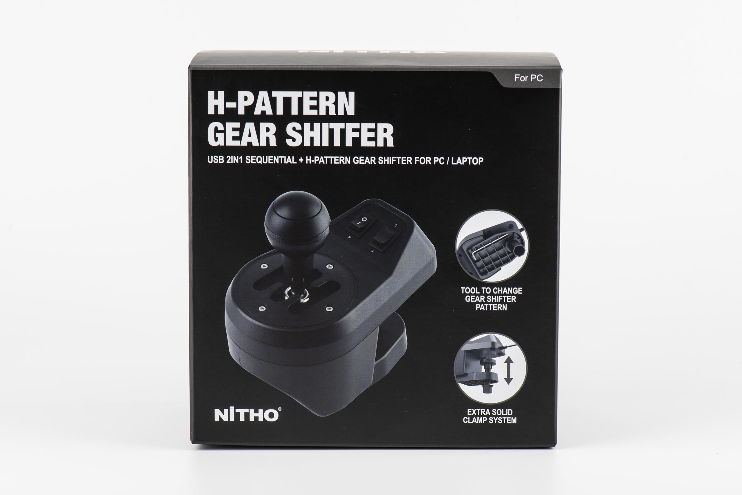 NITHO Palanca de Cambios USB para PC Sim Racing, Caja de Cambio Manual de 6 Velocidades con Marcha Atrás, Placas Intercambiables H-Pattern y Secuencial, Shifter para Volante para Windows PC