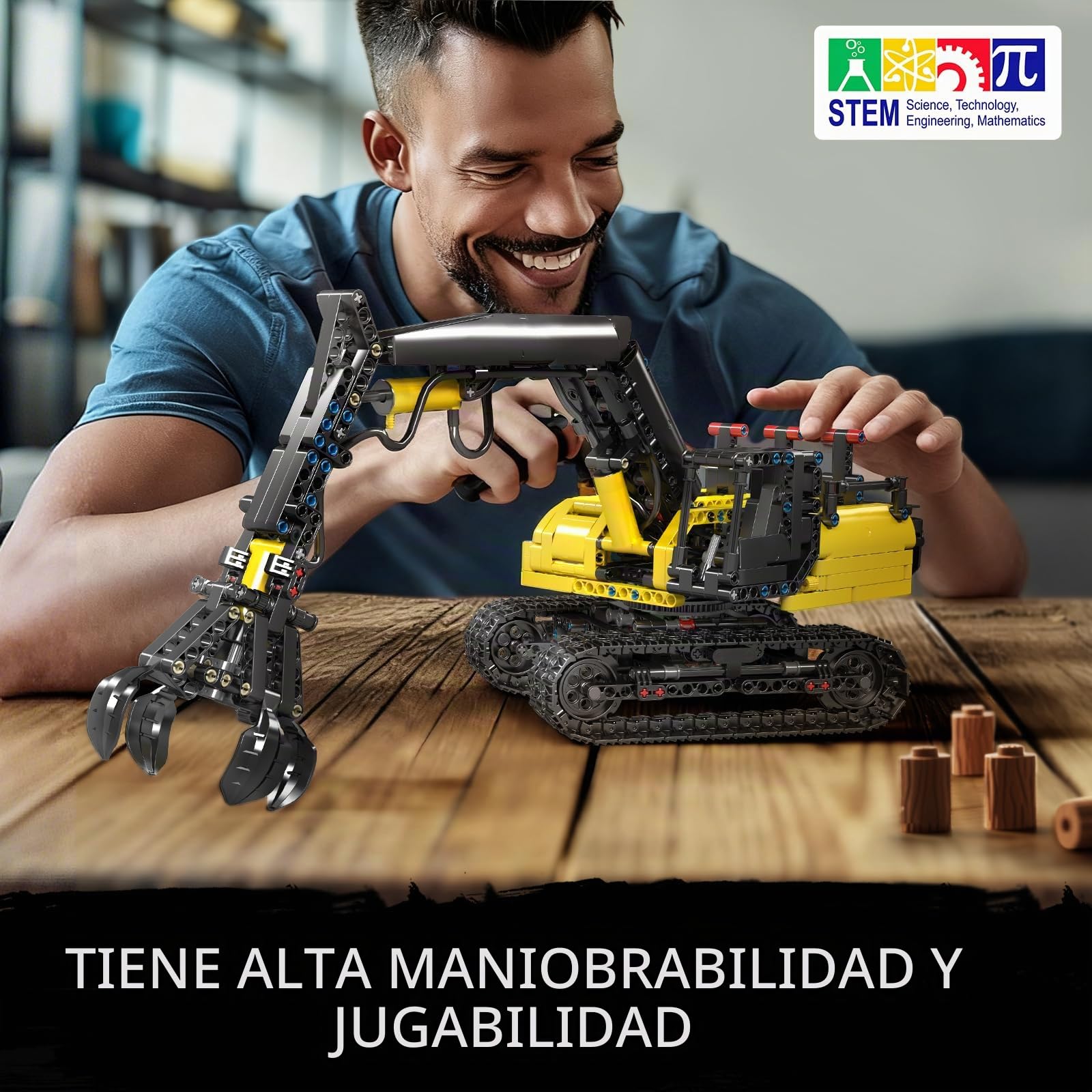Mould King 17077 Technik Excavador con orugas, pinza hidráulica de madera, excavador de juguete para adultos, excavador de bolsillo, juguete educativo mecánico (versión estática)