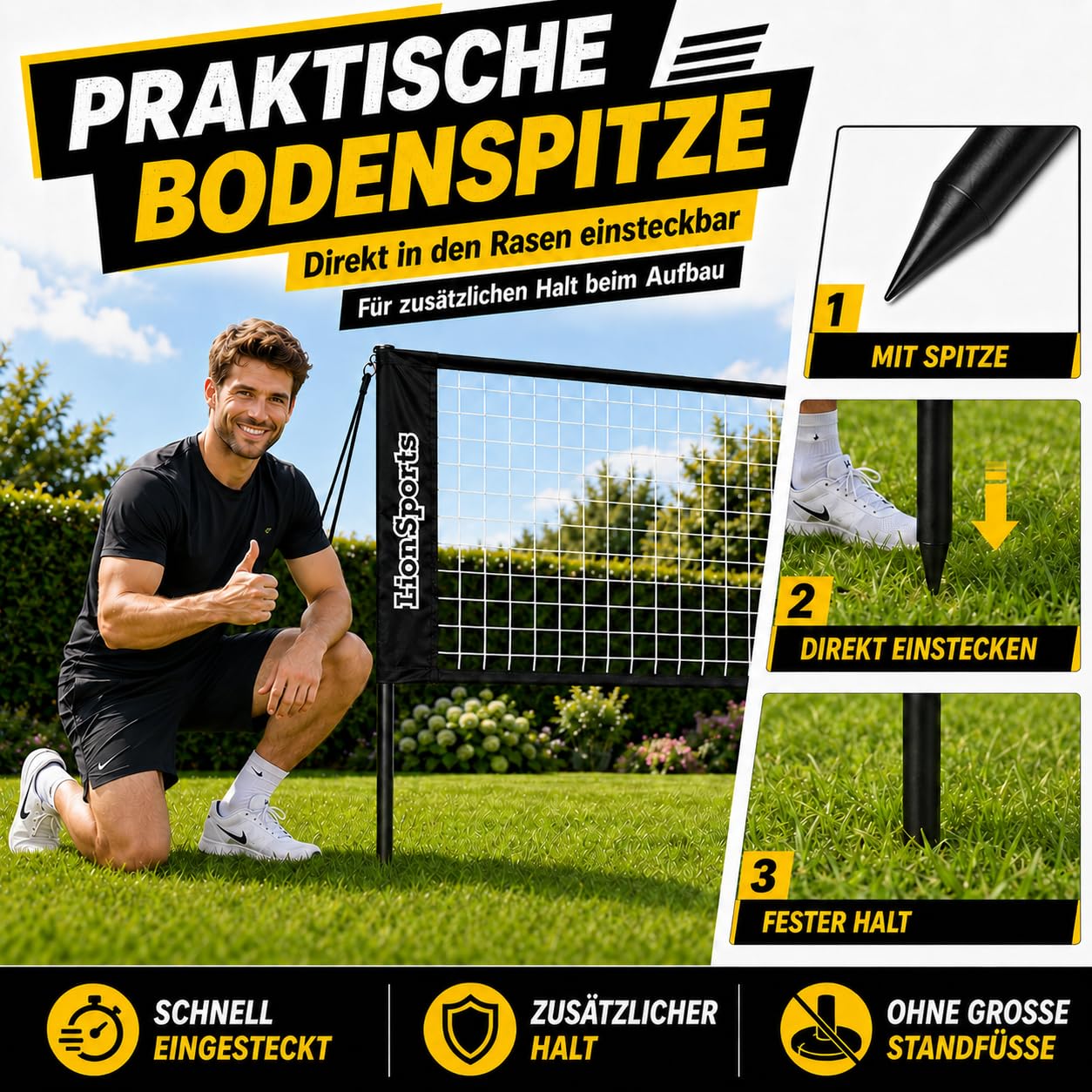 Mobiles universal Profi Netz – Badmintonnetz, Tennisnetz, Volleyballnetz – Höhenverstellbar – aus stabiles pulverbeschichtetes Gestell – mit Transporttasche – Perfekt für alle Outdoorspiele