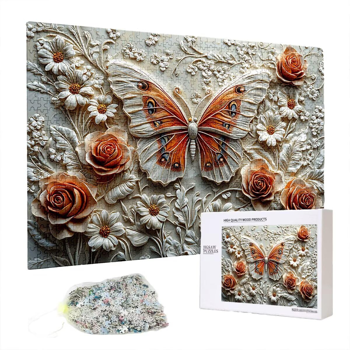 Puzzle 5000 elementów, motyle, kwiaty, 5000 elementów, drewniane puzzle dla dorosłych, trudna łamigłówka, gra logiczna dla całej rodziny, drewniane puzzle do dekoracji salonu, na prezenty, P-56