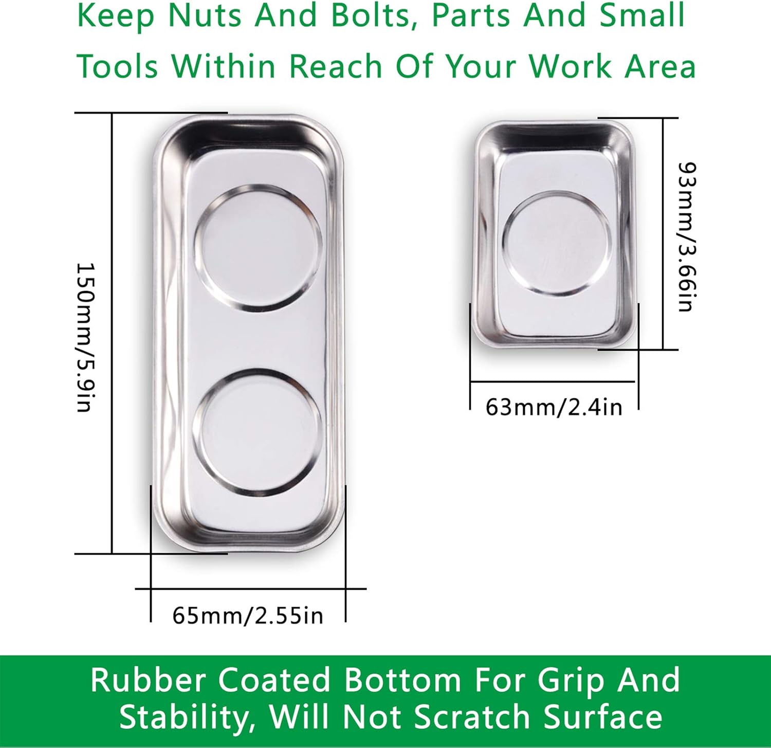 10-Piece Magnetic Tray Holder (3.6" x 2.4" / 5.9" x 2.5" Square), Stainless Steel Magnet Trays Set For Socket Screw Nuts Bolts Metal Parts & Tool Organization