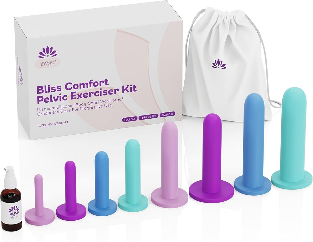 Comfort Silicone Pelvic Floor Trainer Kit - Soft & Flexible Design for Gentle Progression - Full 8-Piece Set, Sizes 1-8 - Includes 1.3 oz Bliss Glide and Storage Pouch- $10 Value — 사진 1