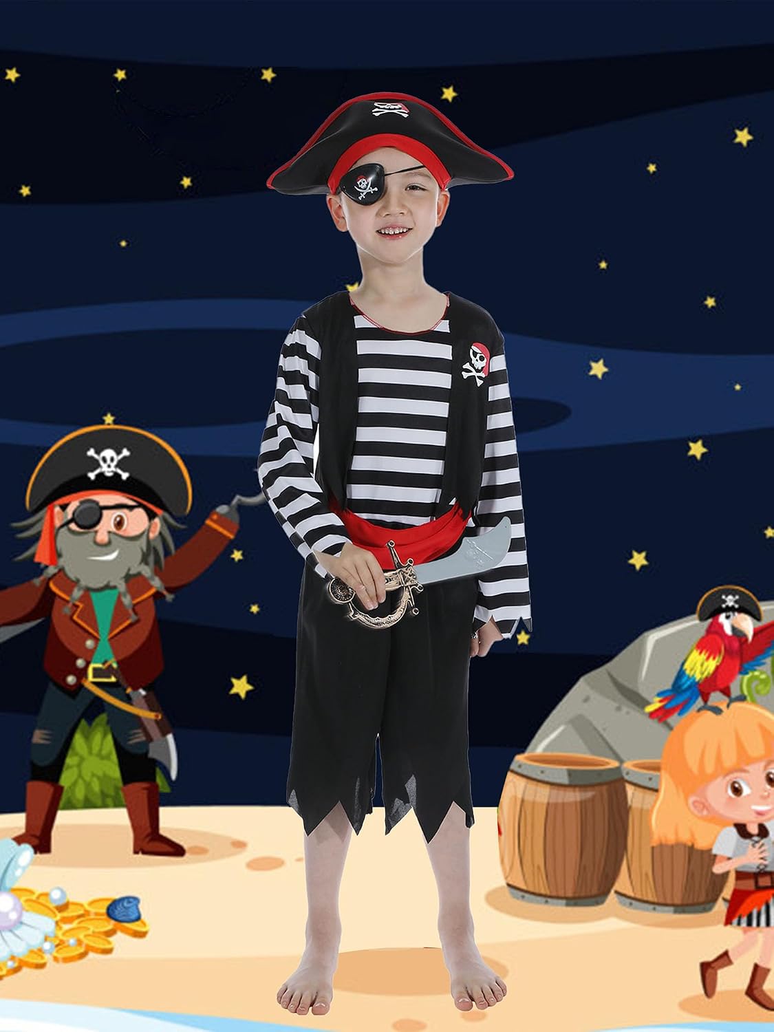 Rabtero Costume Pirate Enfant – Robe/princesse Pirate – Avec Chapeau, Masque Et épée – 3-10 Ans – Idéal Pour Jeux De Rôle Et Fêtes