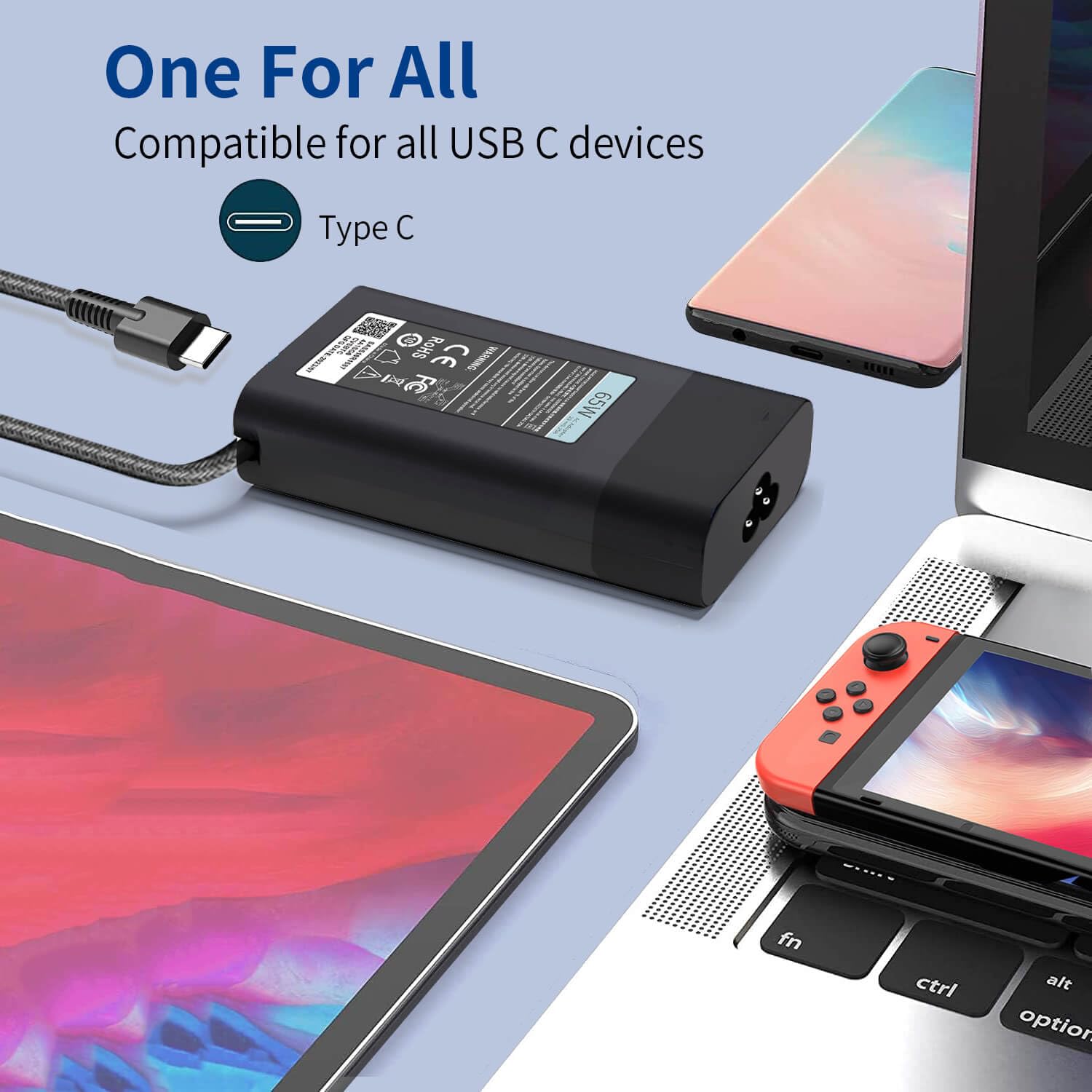 Nuevo cargador delgado de 65 W USB C para laptop compatible con cargador de portátil HP USB C, Envy X360, Spectre X360, Elitebook X360, Elite X2, Elitebook 840, ZBook, cargador rápido de viaje ProBook 5