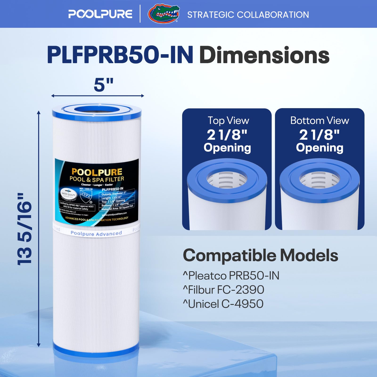 POOLPURE PLFPRB50-IN Filtro per spa compatibile con Pleatco PRB50-IN, PRB50IN, Unicel C-4950, Filbur FC-2390, Jacuzzi J210/J220/J235/J245/J275, Guardian 413-212-02, 373045, a immersione 5x13, set da 1