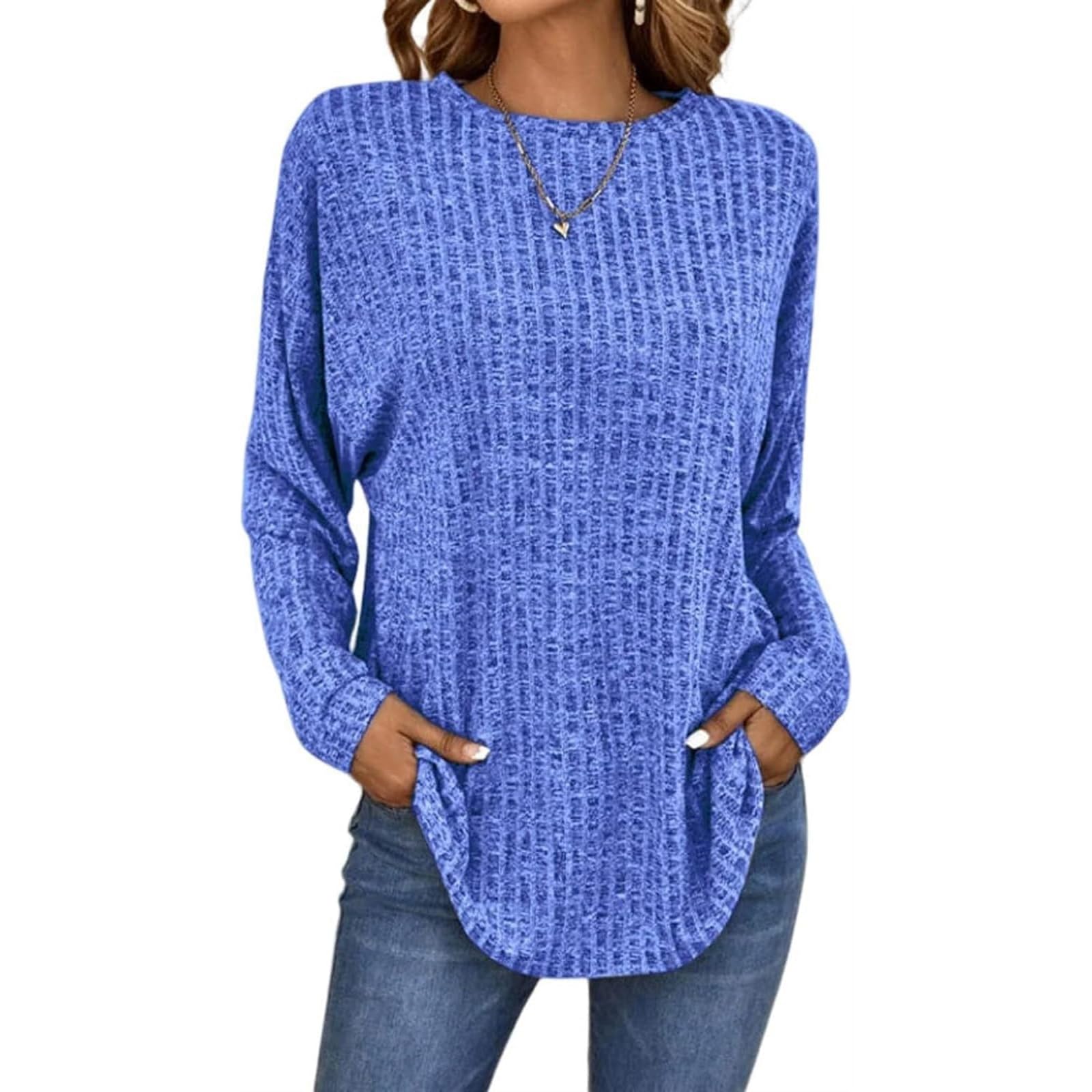 Singular-Point Strickpullover Damen Rundhals Langen Ärmeln Pullover Elegant Strickpulli Lässig Winterpullover Einfarbig Pulli Oberteile Sweater