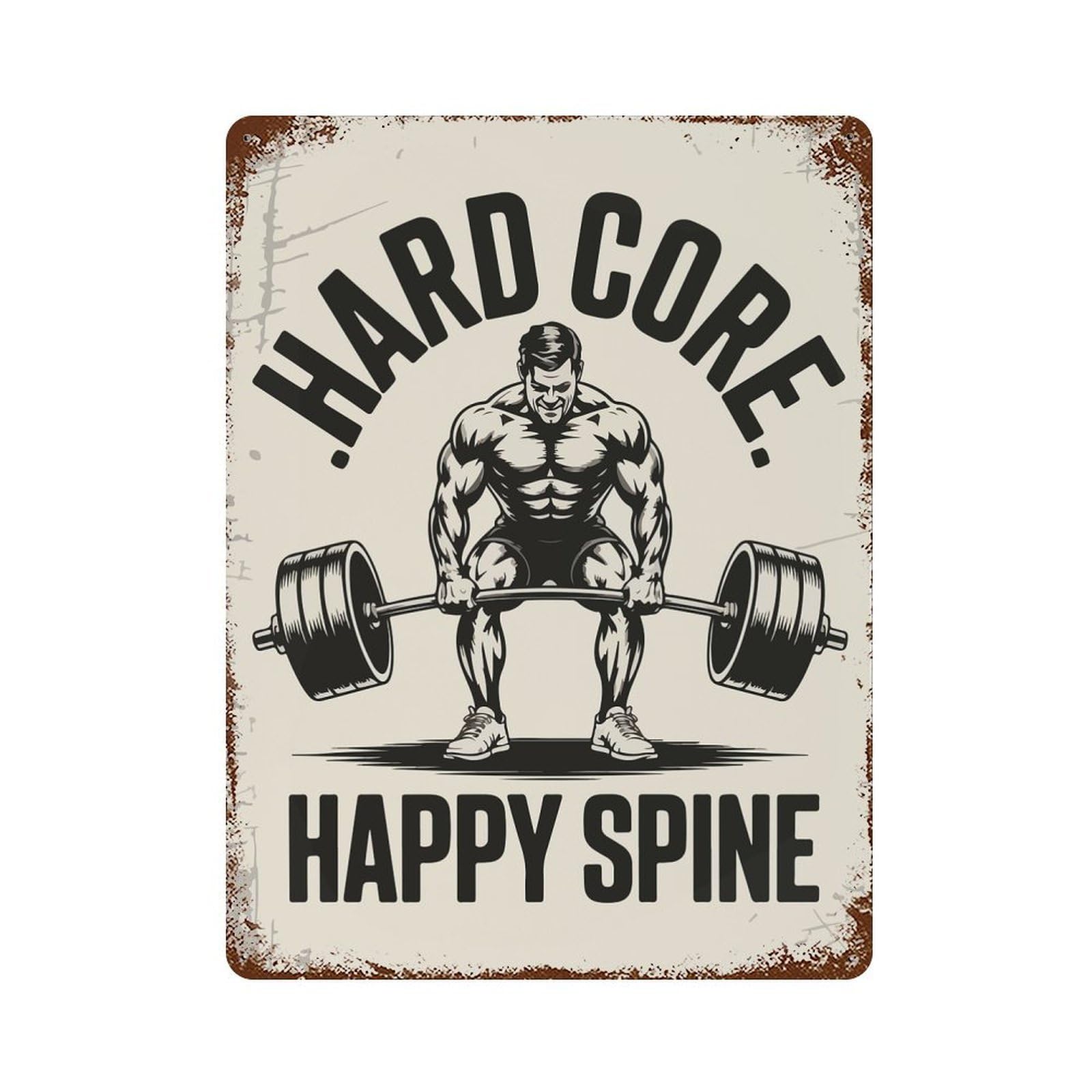 Vintage Metal Tin Sign Hard Core Happy Spine Weightlifting Poster 15.7"x11.8", Classic Wall Plaque for Pub, Kitchen And Man Cave Decor