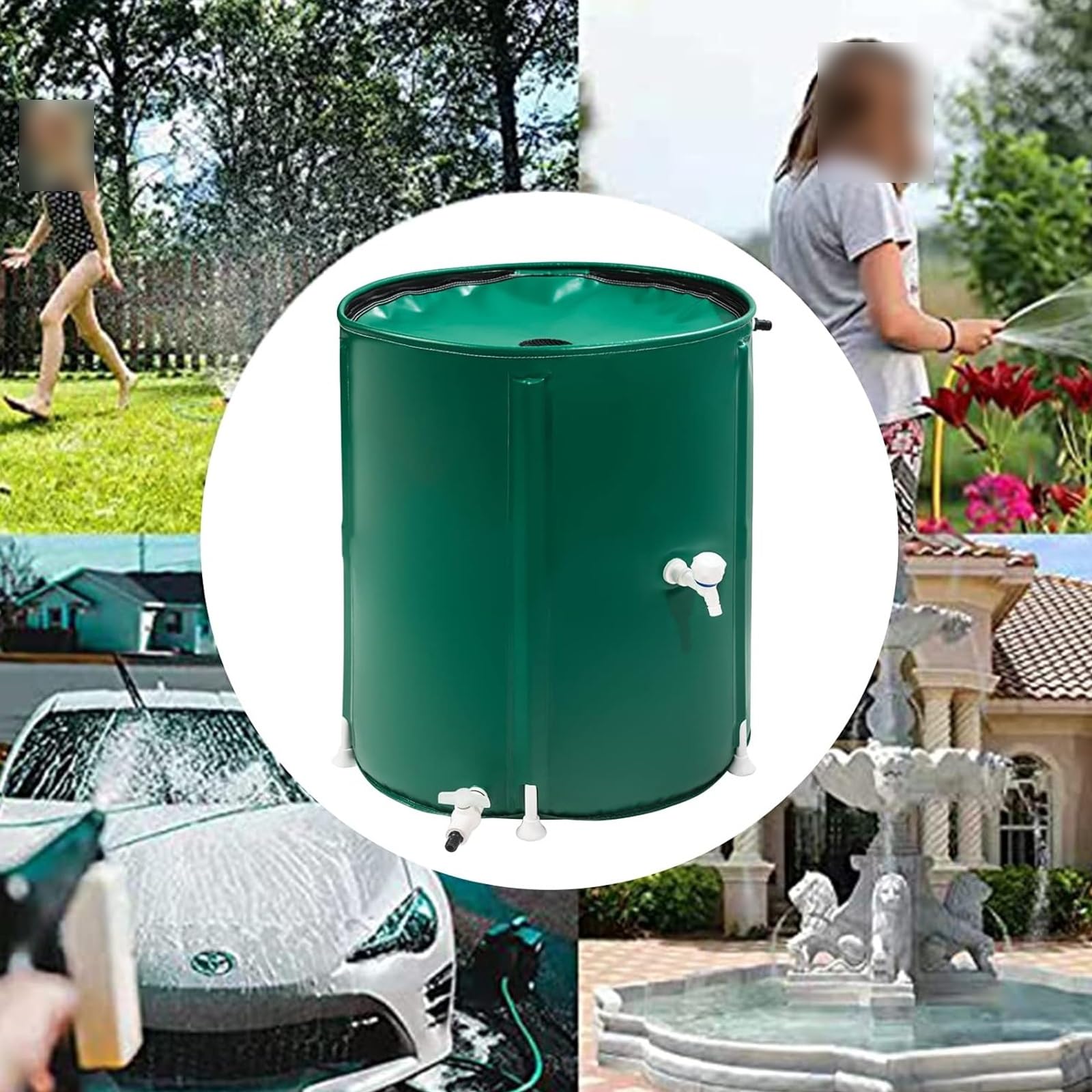 Depósito de almacenamiento de agua plegable portátil para jardín, colector de agua de lluvia con filtro para uso en exteriores y césped