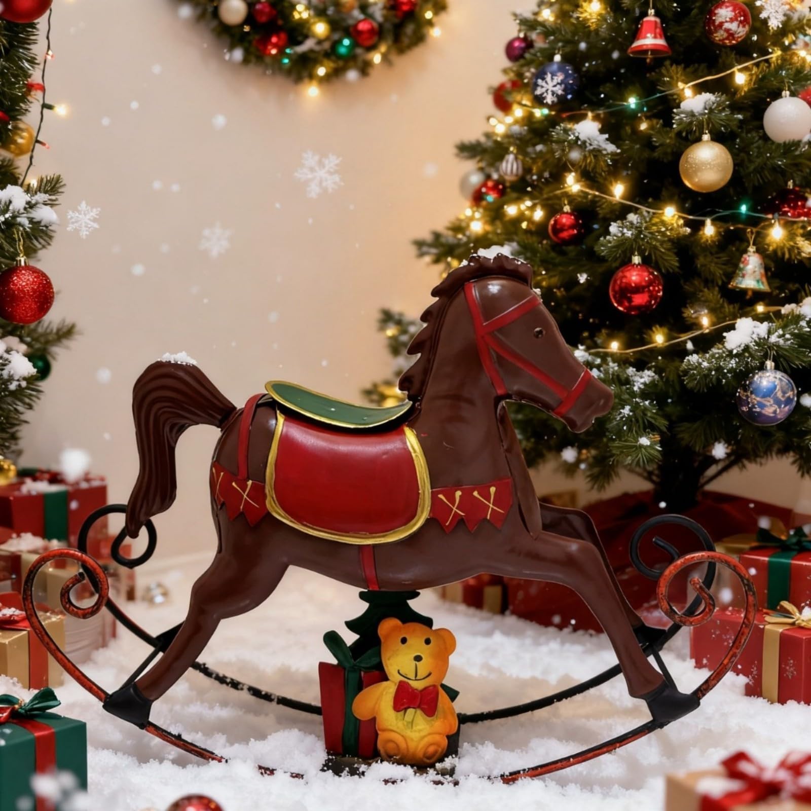 Scultura in metallo a forma di cavallo oscillante, decorazione natalizia nordica per esposizione su mensole, 30 cm x 22 cm, scultura in ferro di cavallo di Natale