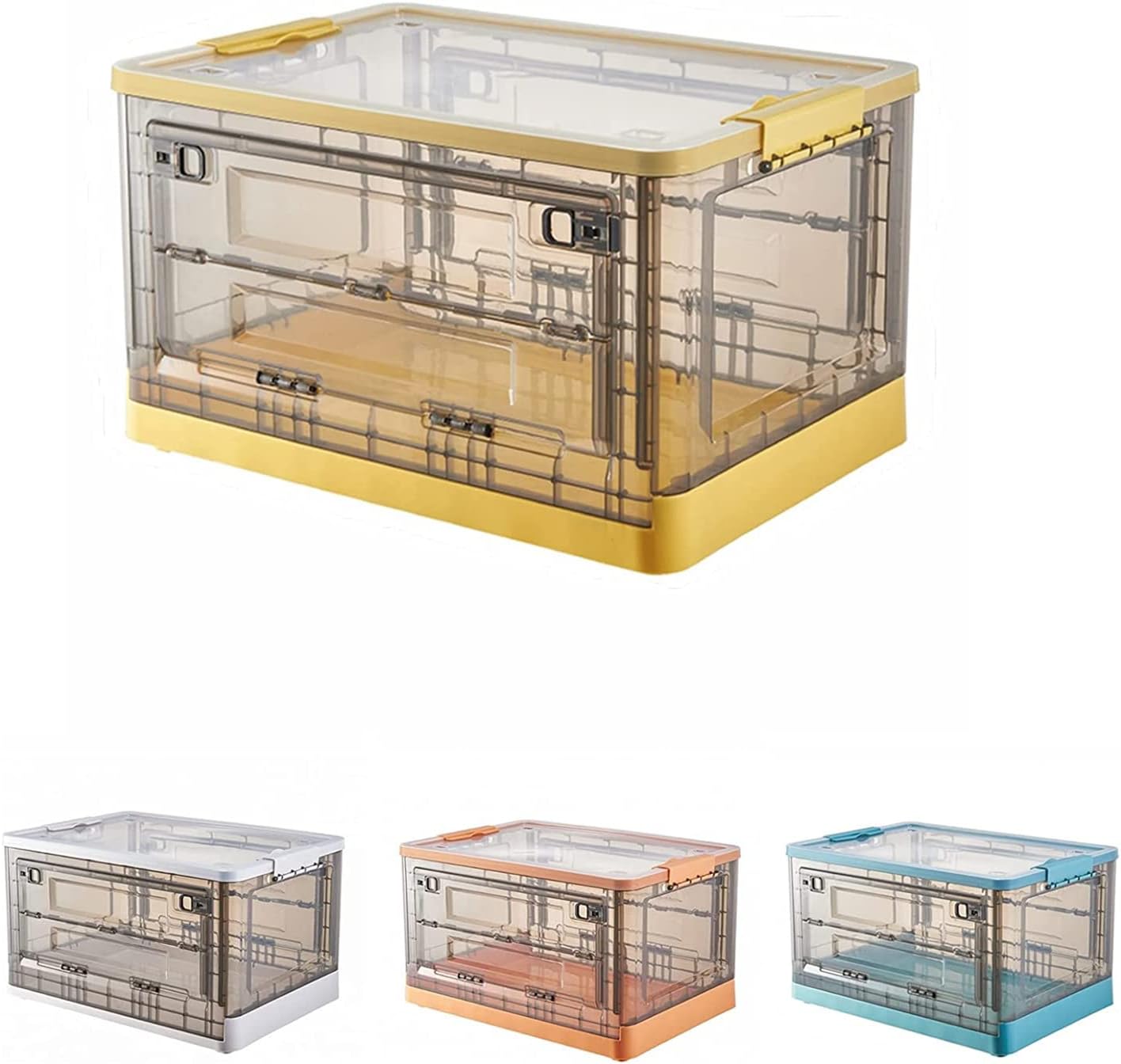 U-HOOME Storage Box ， Clear Storage Bins with Lids, Plastic Collapsible Storage Cube with Double Door, Large Stackable Folding Crates for Home and Office, 52 Liters 1 Count (Yellow)