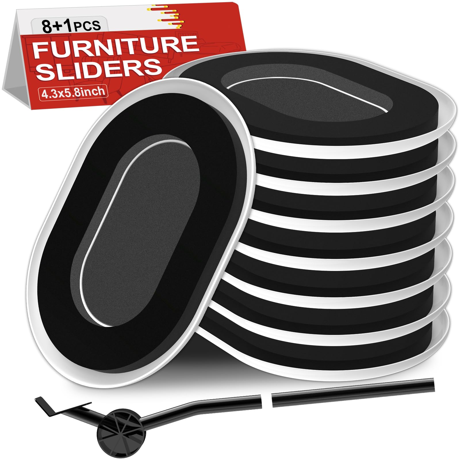 NIUXX 8Pcs Reusable Furniture Sliders for Carpet Moving Gliders with Grooved, Oval Furniture Mover Sliders with Pry Bar