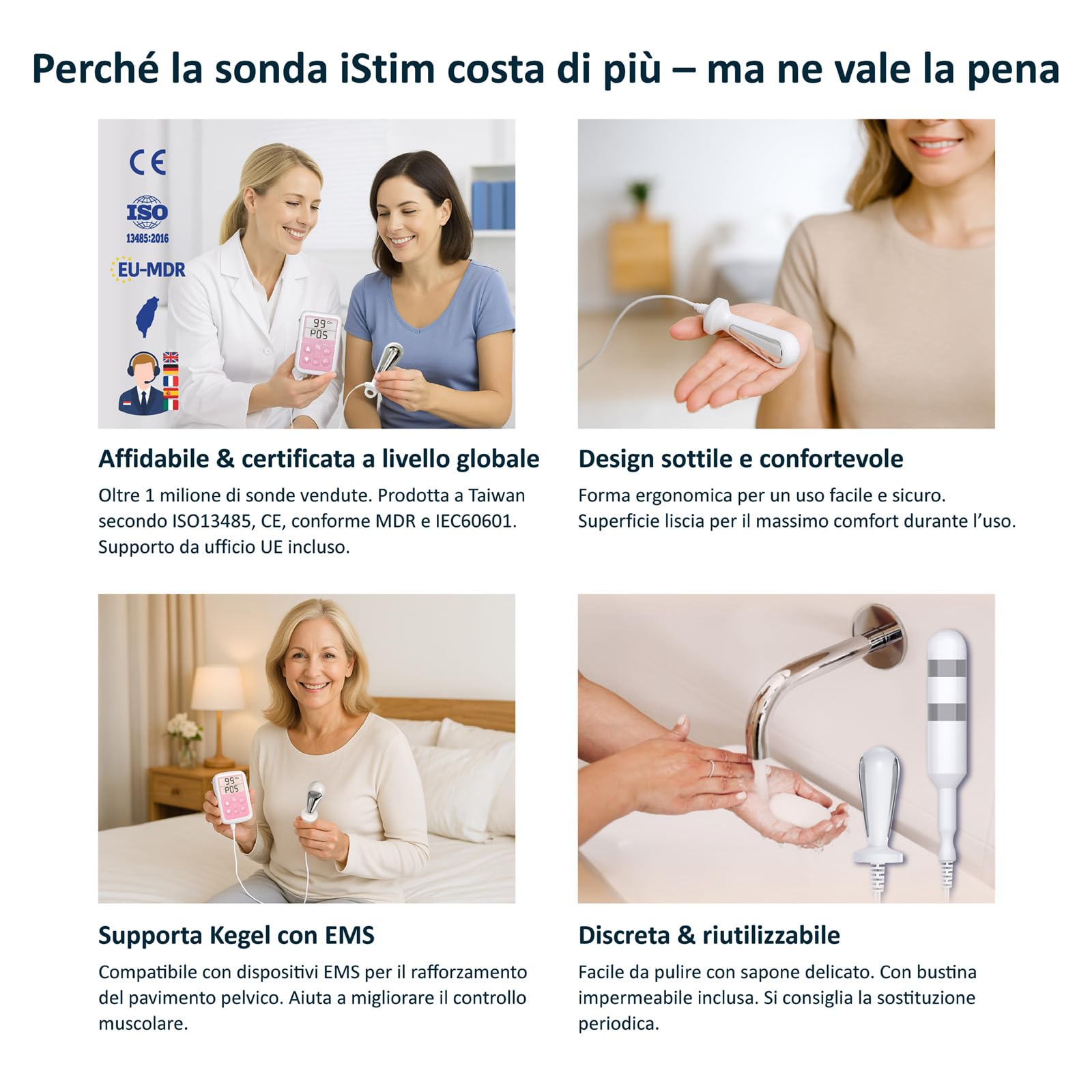 iStim PR-13 Sonda Anale e Rettale per Esercizi di Kegel – Stimolazione Pavimento Pelvico, Sollievo da Incontinenza e Rafforzamento Muscolare – Connettore 2 mm, Accessorio Compatibile con TENS/EMS