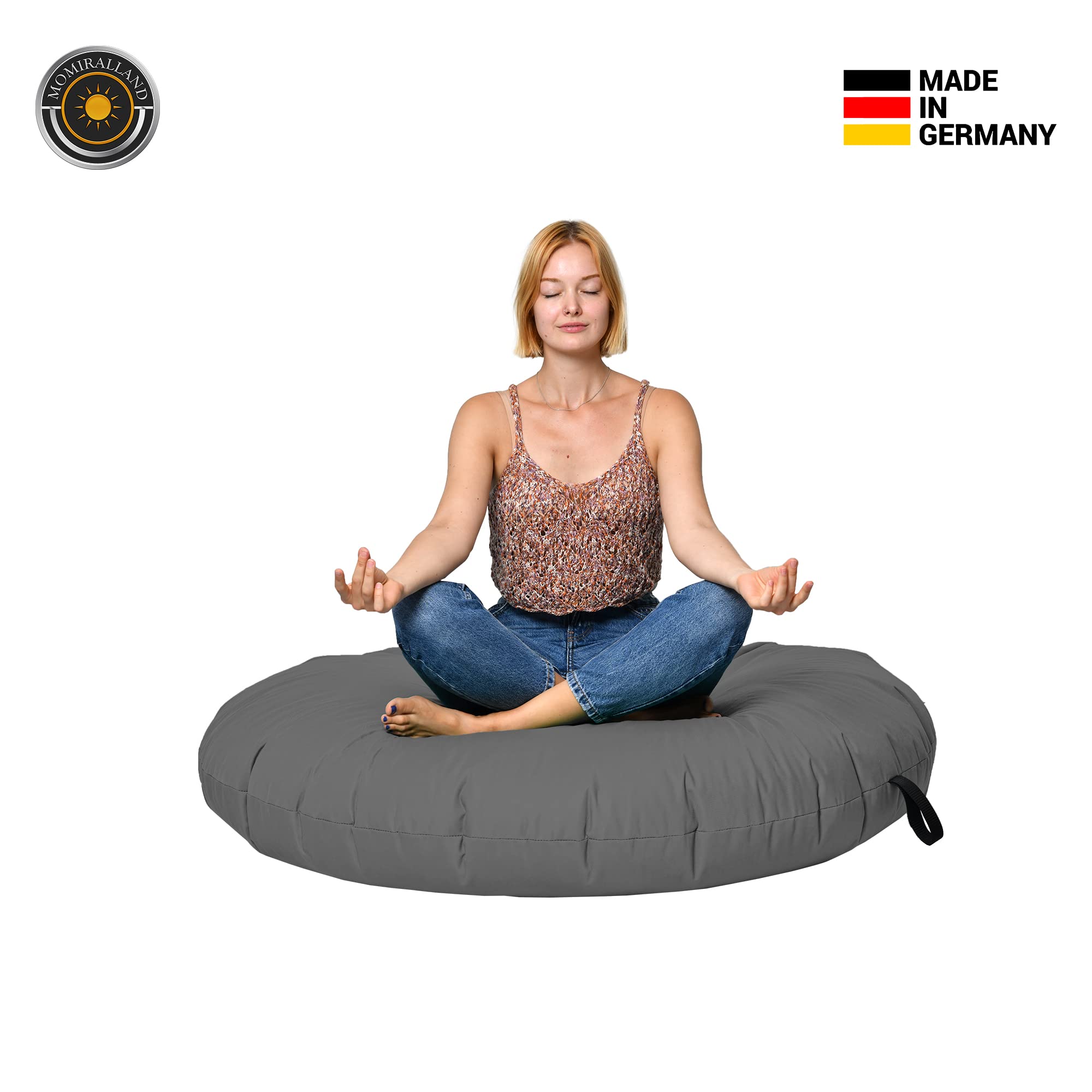 Sitzsack 2 in 1 Funktion für bequemes Sitzen & Liegen – Indoor & Outdoor da er Wasserfest ist – Bdenkissen – für Kinder & Erwachsene (Anthrazit, 120 cm - Durchmesser)