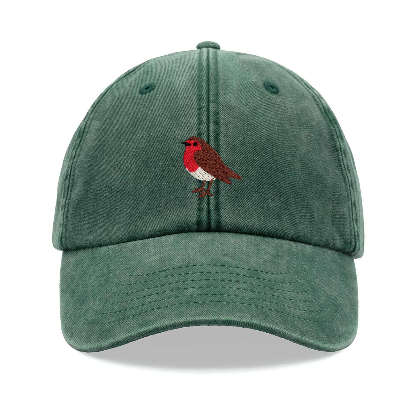 Robin Baseball Cap Vintage Washed Unisex Dad Hat Adjustable Bottle Green