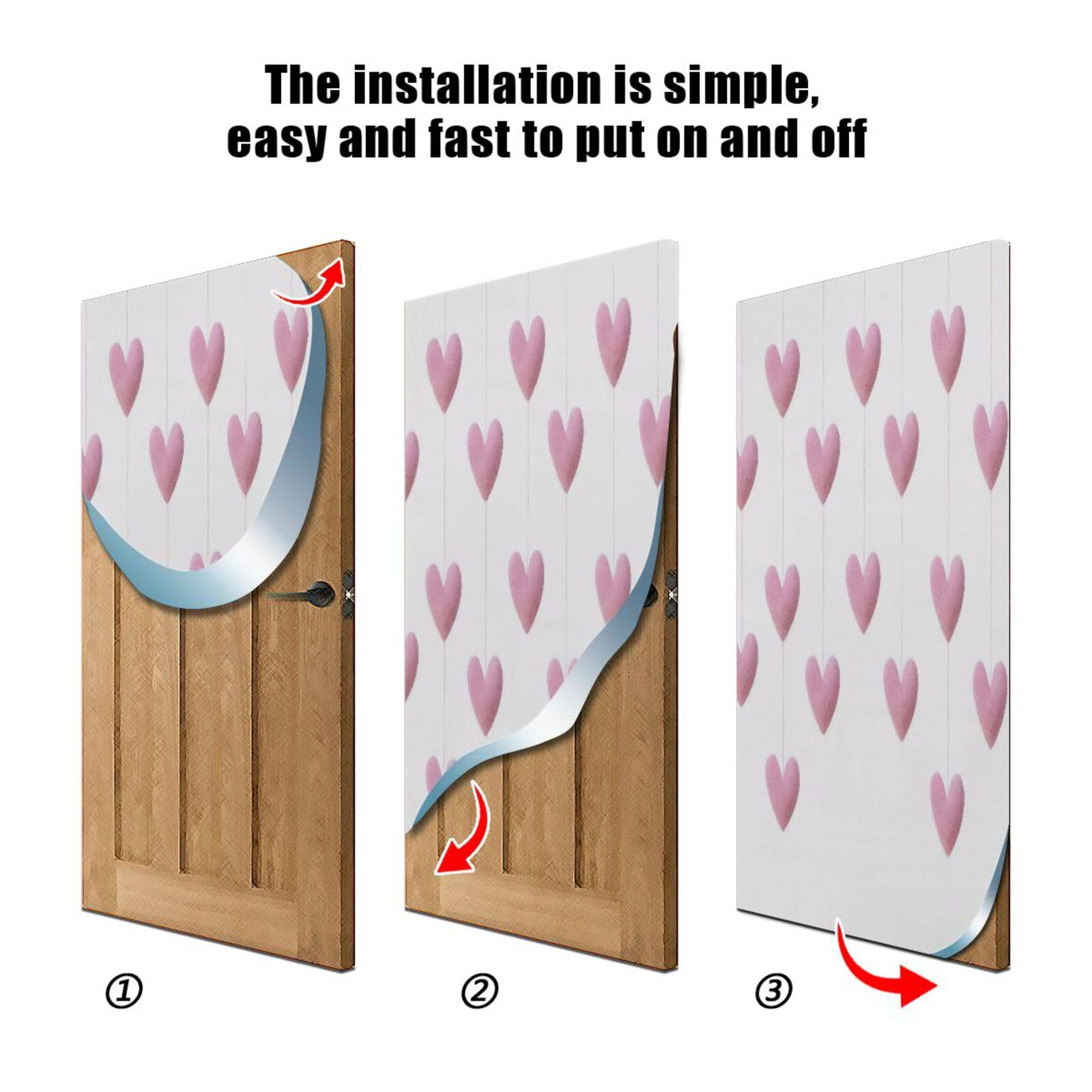 FLildon Dangling Love Heart Valentine's Day Door Cover Decoration, Party Accessory Porch Decor for Festive Ornament Room Door Covers 35 x 79 Inch