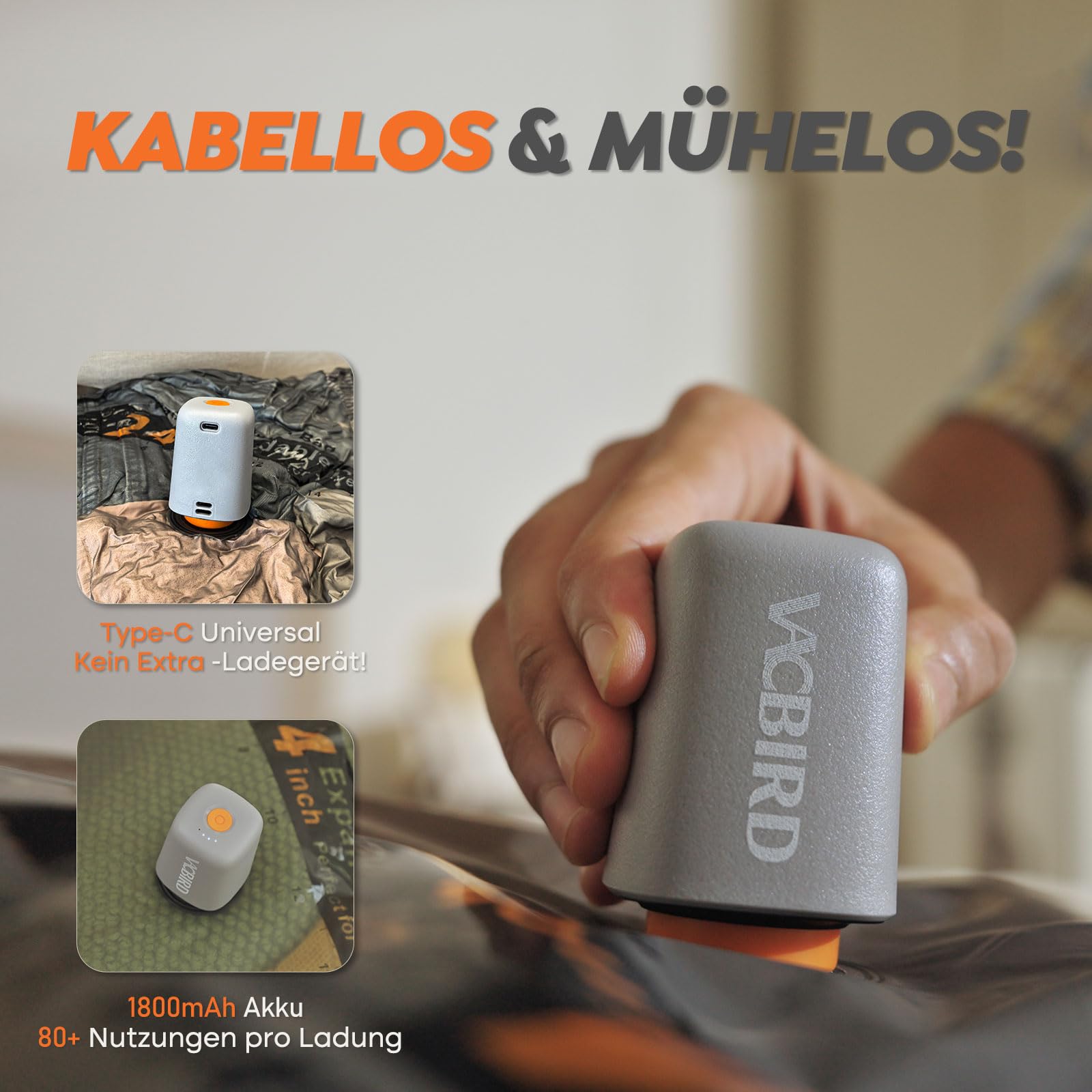 Vacbird Vakuumbeutel für Kleidung mit Kabellose Vakuumpumpe, 20 Stück, Platzsparend Vakuumierbeutel für Reisen