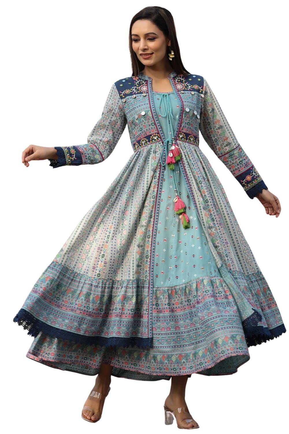 Juniper Cotton Cambric Tribal Printed Maxi Dress with Jacket.