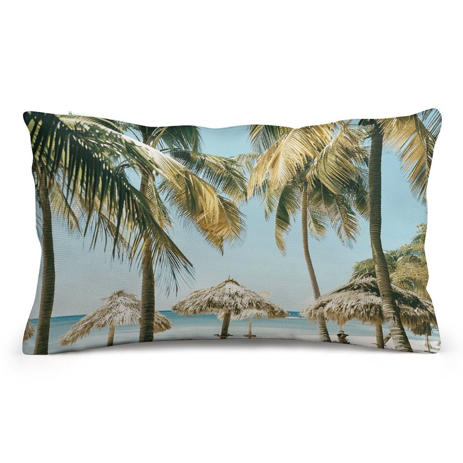 Velvet Pillowcases Standard Size 8"x12", Ultra Soft Breathable Pillow Cases for Bed, Luxury Cozy Fuzzy Pillow Shams, Lumbar Pillow Cover, Palm Trees on The Beach Cushion Case Home Decor