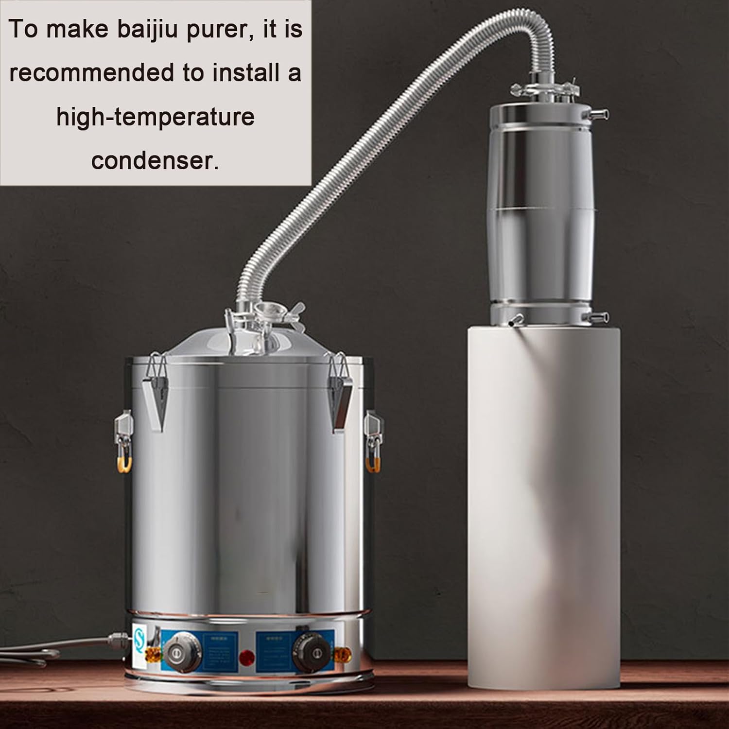 Electric Moonshine Still, Small Distiller with Adjustable Steam Pipe & Dual Thermostat, 304 Stainless Steel All-in-One Fermentation and Distillation Kit Electric heating type 15.4bal