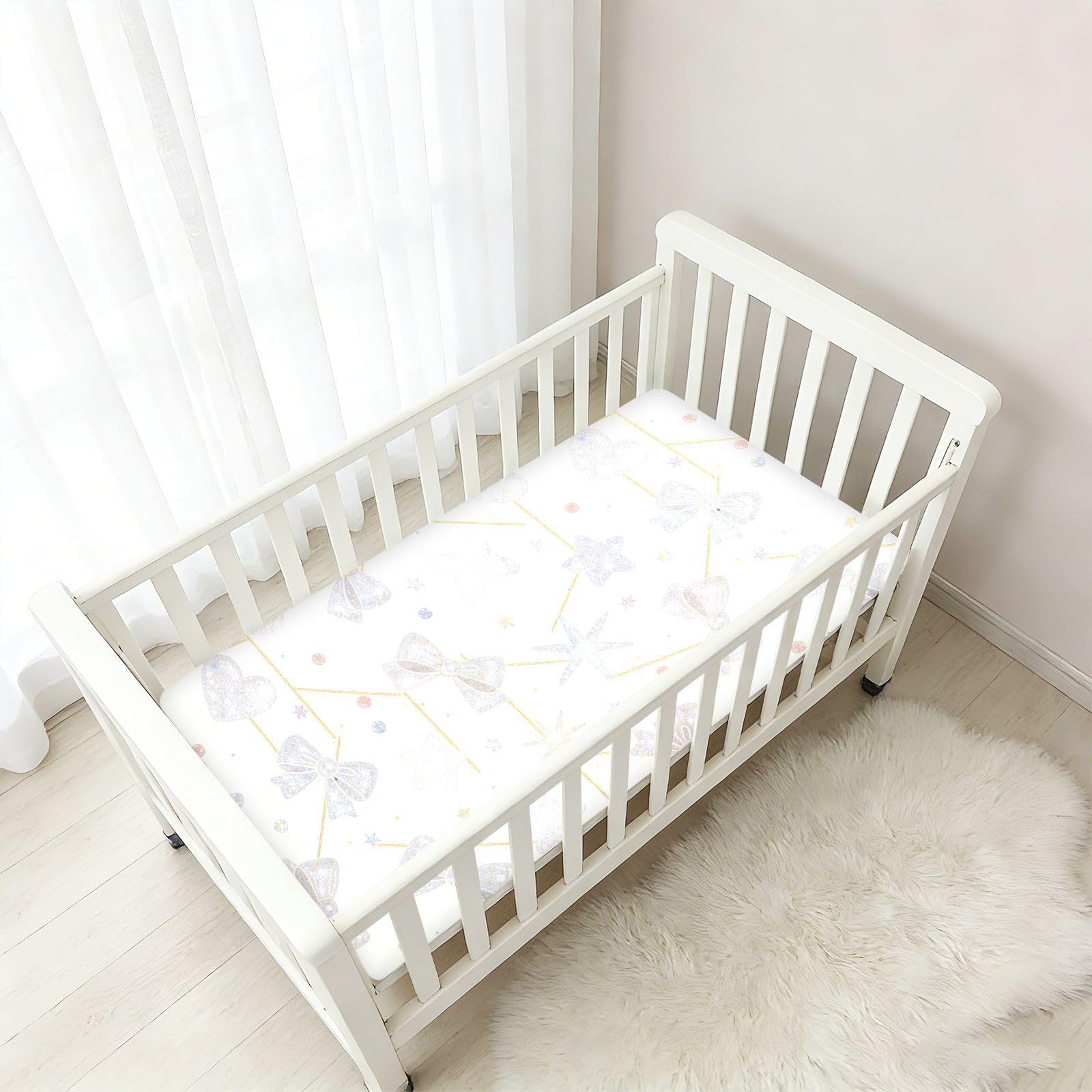 Ivory Sheer Bowows Baby łóżeczko dziecięce prześcieradła bawełniane Playard prześcieradło miękkie rozciągliwe dzieci do przedszkola 1 opakowanie