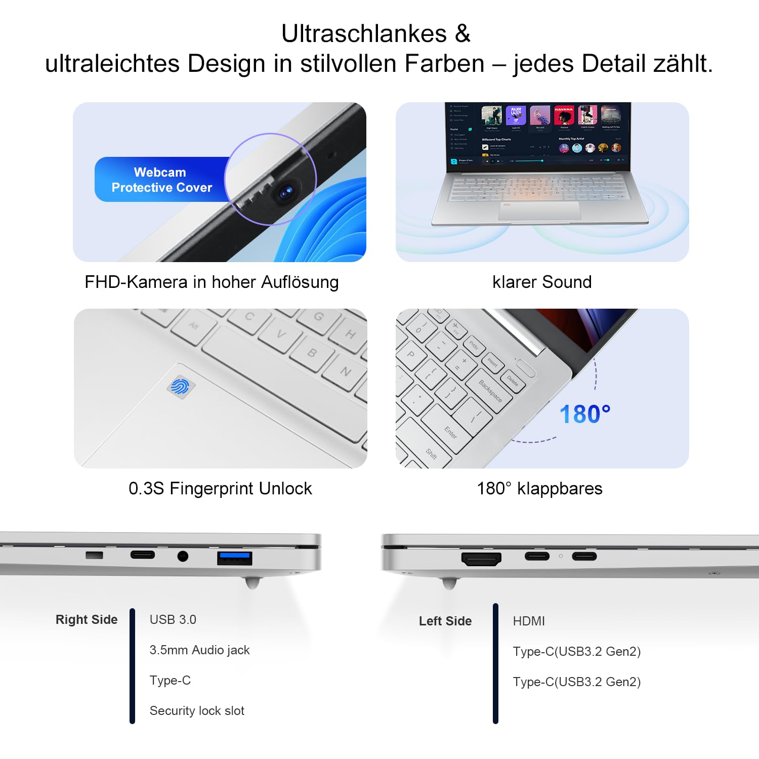 Ninkear Ordenador portátil S14 ultraligero de 1 kg, AMD Ryzen 5 7535HS, 16 GB LPDDR5, 1 TB SSD, pantalla 2,2 K de 14 pulgadas, WiFi 6 y BT 5.2, sensor de huellas dactilares, teclado retroiluminado